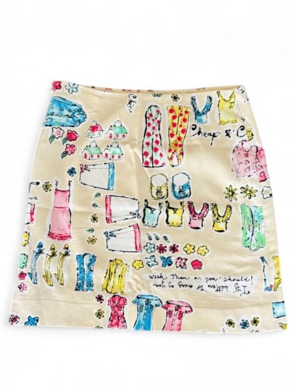 Moschino vintage Cheap and Chic cream/yellow mini skirt with colorful print - Picture 2 of 4
